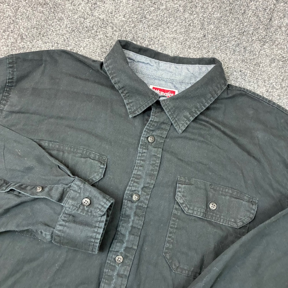 Wrangler Comfort Flex Mens Large Black Long Sleeve Button Down Work Shirt 6046